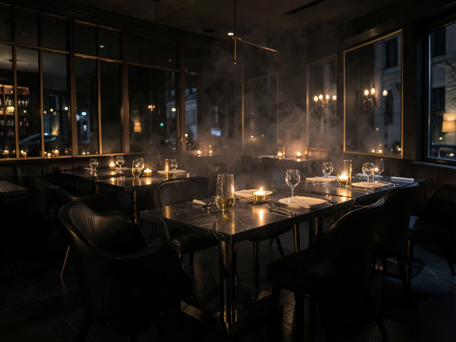 Kerzenbeleuchteter Gastraum im IVY Restaurant und Bar